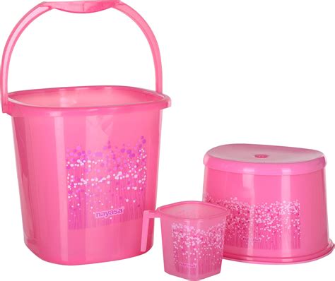 Nayasa Plastic Funk Sqr 3 Pcs Bathroom Set | Bucket 25 L + Mug 1.5 L ...