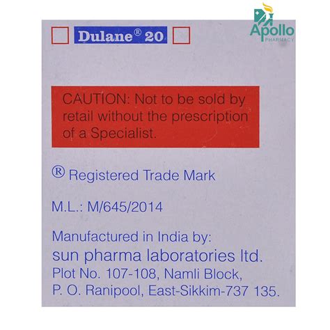 Dulane 20 Capsule | Uses, Side Effects, Price | Apollo Pharmacy