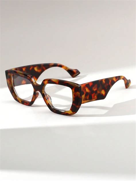 1 Pair Women's Square Leopard Print Retro Fashionable Non-Prescription ...