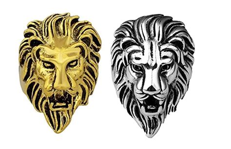 Buy V3E Antique Style Black and Golden Metal Alloy King Lion Head Ring ...