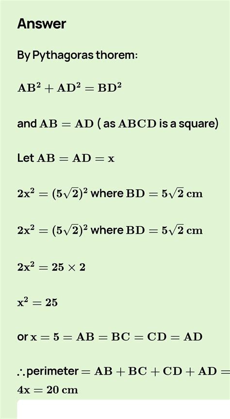 a. The diagonal of a square is 5v2 units. Find its perimeter. - Brainly.in