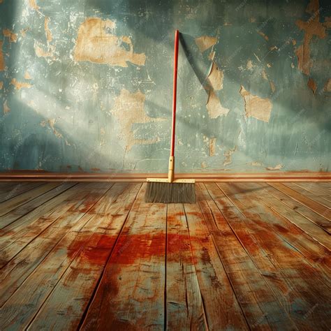 A broom and a blood stain on a wooden floor | Premium AI-generated image