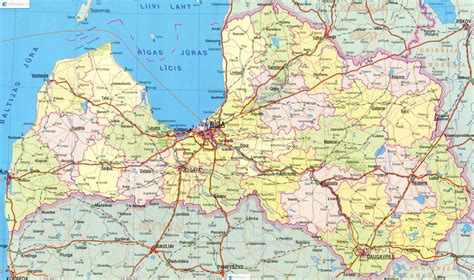Подробная карта Латвии на русском языке с городами