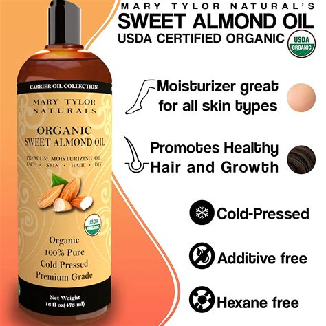 Mary Tylor Naturals Cold Pressed USDA Organic Sweet Almond Oil 16 oz ...