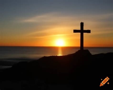 Cross on a hill with sunset background on Craiyon