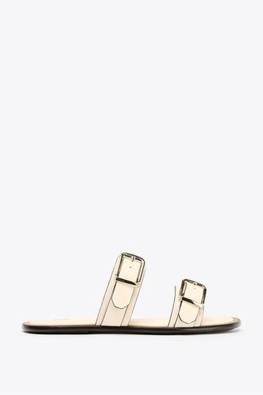 DOUBLE-STRAP FLAT SANDALS - Ecru White | ZARA India