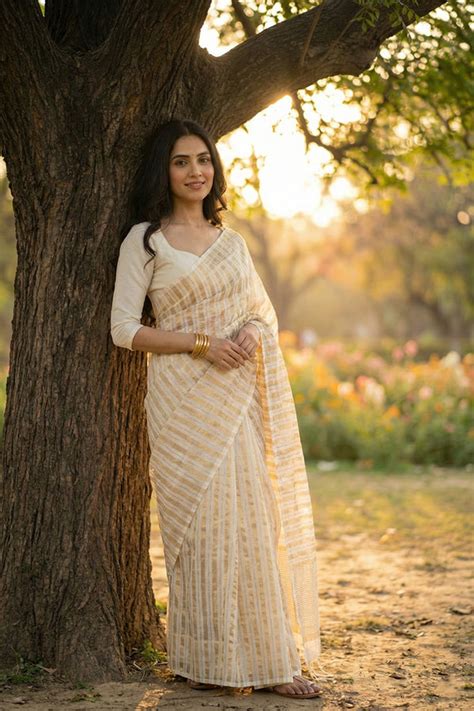 Banarasi Cotton Sarees – Striped, Floral, Zari Checks & Motifs ...