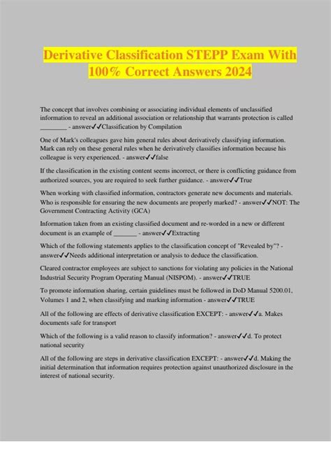 Derivative Classification STEPP Exam With 100% Correct Answers 2024 ...