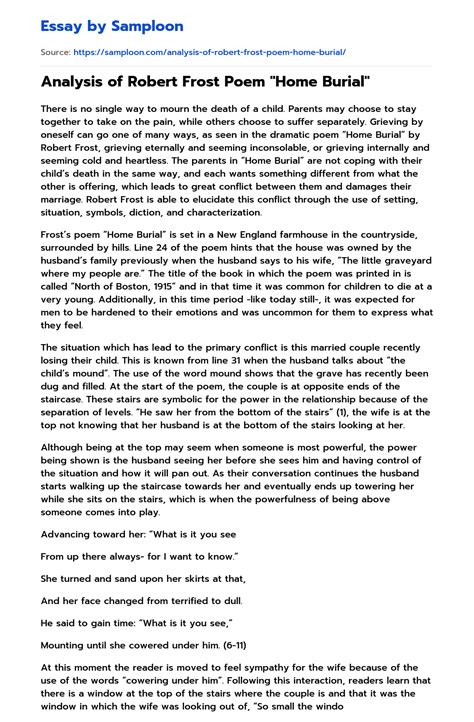 ≫ Analysis of Robert Frost Poem "Home Burial" Free Essay Sample on ...