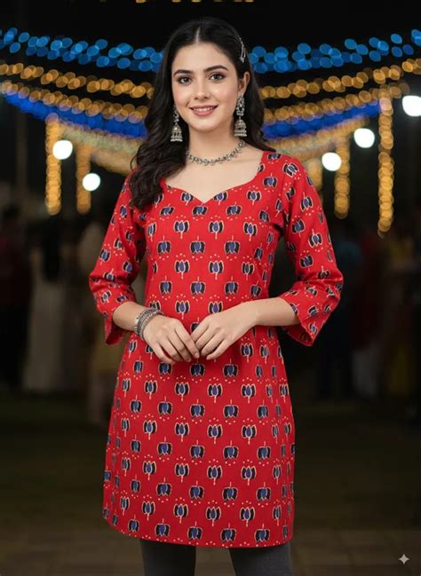 keshubaba Red Dabu Print Kurti With Bell Sleeves Price in India - Buy ...