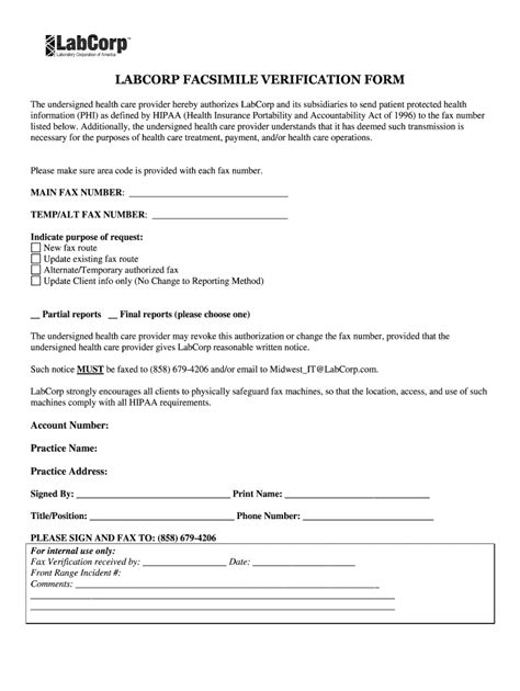 LabCorp Facsimile Verification Form - Fill Online, Printable, Fillable ...