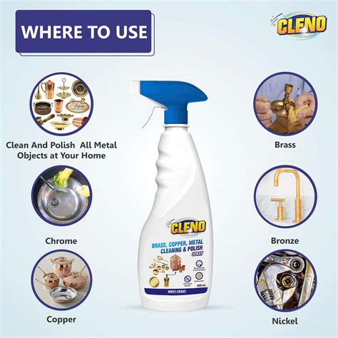 Buy CLENO HEAVY DUTY BRASS COPPER METAL CLEANING & POLISH SPRAY - 450ML ...