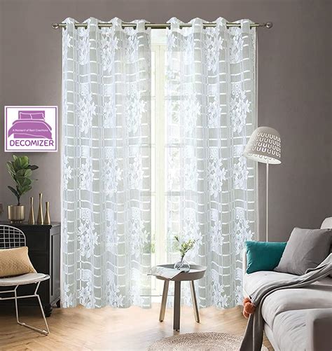 Buy DECOMIZER Polyester Floral Design Heavy Net Tissue White Net ...