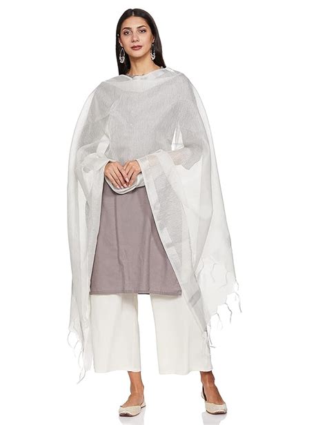 W for Woman Women's Solid Cotton Dupatta (19CR181110-69295_Silver_WFS ...