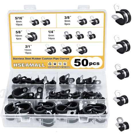 Hseamall Stainless Steel Rubber Lined P Clips Hose Pipe Clamps ...