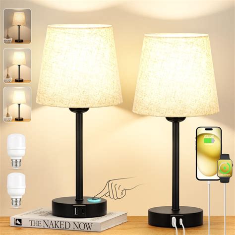 Bedside Lamps Set of 2 - Touch Lamps with USB-C+A Charging Ports, 3-Way ...