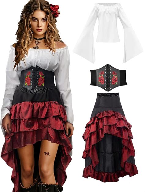 Amazon.com: Verceco Pirate Costume Women Outfit with Renaissance Pirate ...
