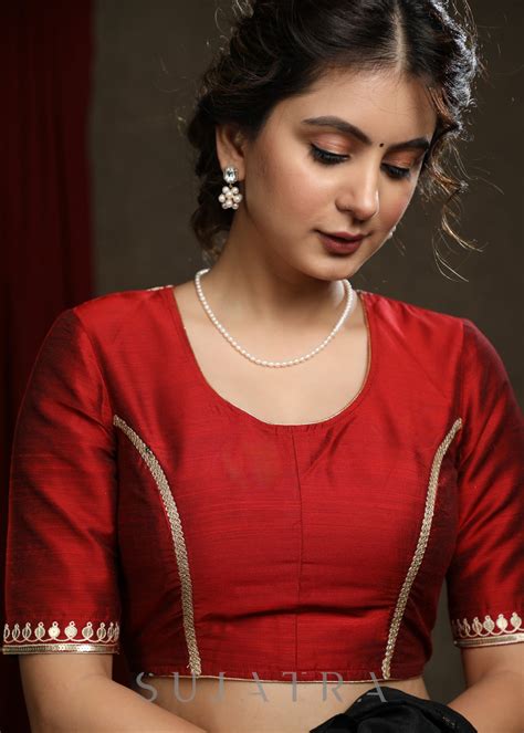 Graceful Hand Embroidered Maroon Cotton Silk Blouse – Sujatra