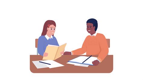 Animated study buddies characters. Working with classmate. Full body ...