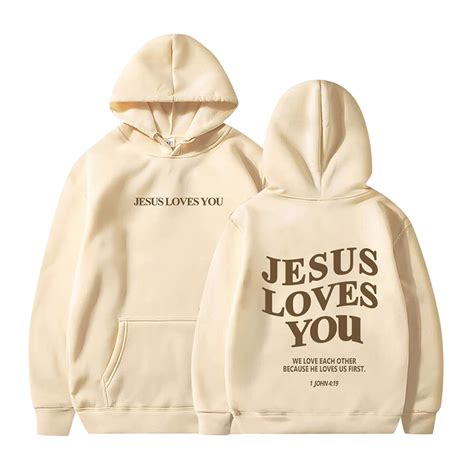 Youth Hoodies Jesus Loves You Sweatshirt Letter Print Sweatshirt Long ...