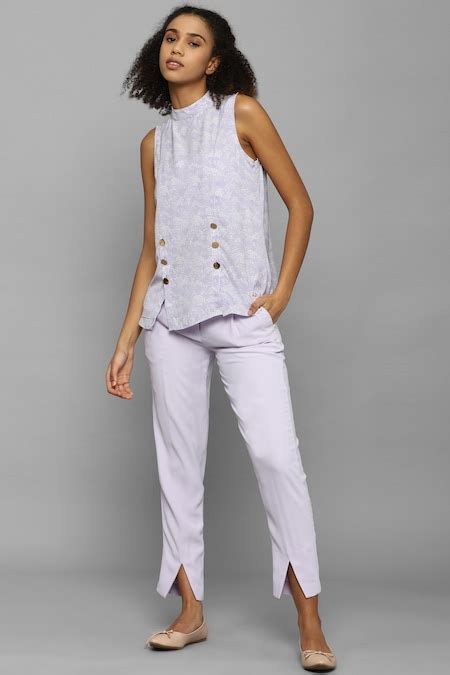 Lilac Printed Casual Sleeveless Round Neck Women Regular Fit Tops ...