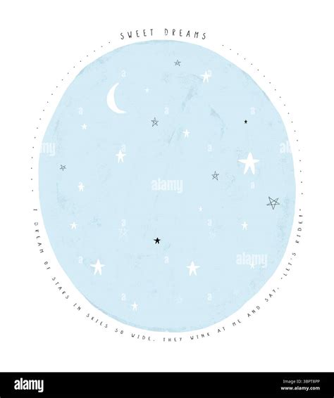 Cute Hand Drawn Night Sky With Stars, Moon And Nursery Rhyme. Pastel ...