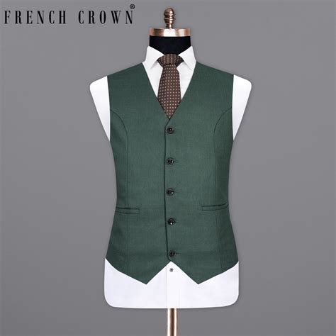 Firefly Green Textured Premium Wool Blend Waistcoats For Men