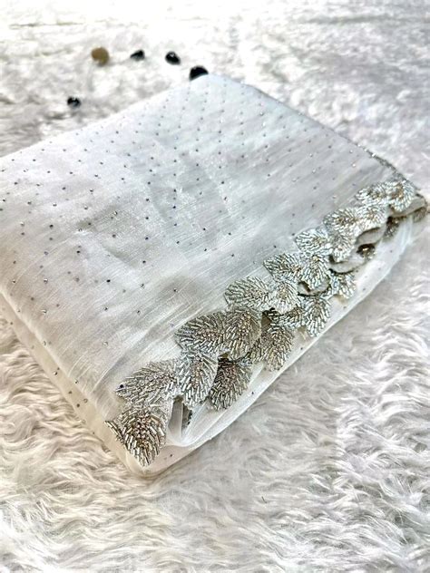 Primium Barbari Jimmy Chu Silk With Pure JARKAN Handcraft Lace Border ...