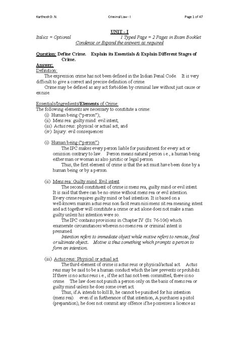 Criminal Law I: Key Concepts and Essentials of Crime - Studocu