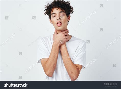 Curly Guy Choking Himself His Hands Stock Photo 1292635735 | Shutterstock