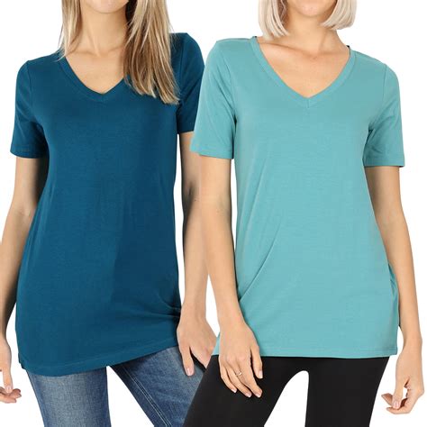 TheLovely - Women & Plus Size Cotton V-Neck Short Sleeve Casual Basic ...
