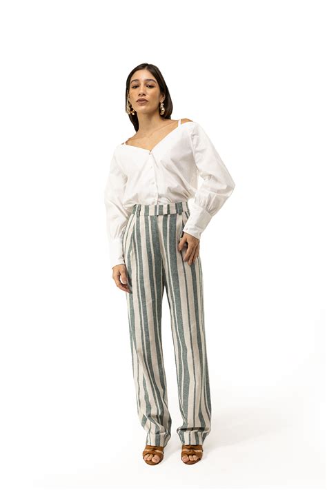 STRIPED PANTS GREEN - SABINE ARIAS UK