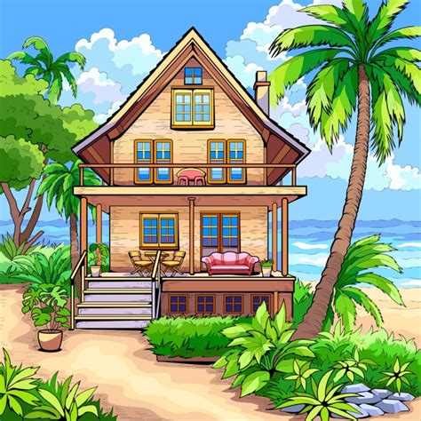Beach House with Palm Trees