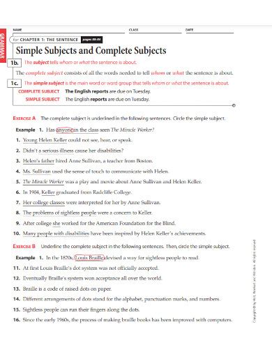 70+ Simple Subject Examples