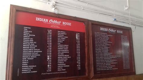 Menu at Indian Coffee House, Fort Road, Kannur, Fort Rd