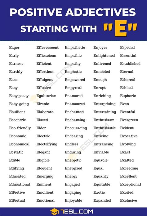 130+ Positive Adjectives that Start with E in English • 7ESL