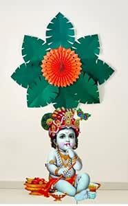 Tapudi Krishna janmashtami Decoration Items,Orange Paperfan with Green ...