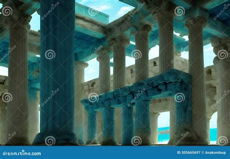 Construction with Columns of Lost Atlantida World. Lost Ancient Civilization Stock Illustration ...