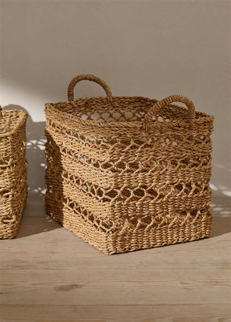 Natural fibre basket with handles 40x32cm - Home | MANGO USA