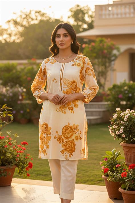 Golden Rose Garden Kurta Set - Ivory & Gold Cotton Kurta Pant Set ...