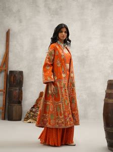 Rust orange embroidered jacket, crop top and sharara set – Kapda Dori