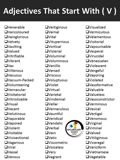 Adjectives that start with V - Vocabulary Point