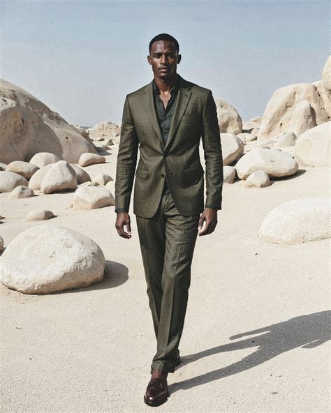 Olive Green Suit with Black Dress Shirt