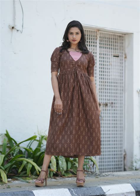 Women's Brown Ethnic Print Dress
