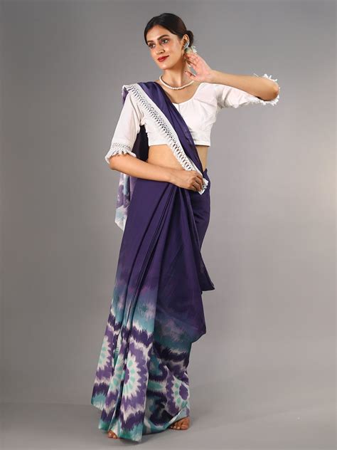 Buta Buti Purple Colour Tie and Dye Printed Pure Cotton Saree With Uns