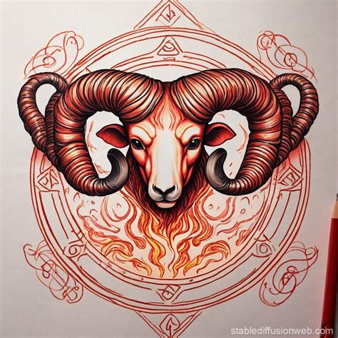 Fire Aries Symbol Drawing | Stable Diffusion Online