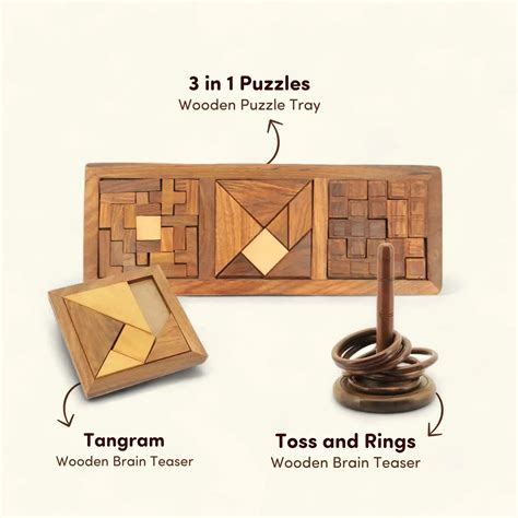 3 in 1 Puzzle, Toss and Ring & Tangram Puzzle Combo Pack of 3 | Wooden ...