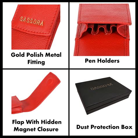 Sassora Genuine Leather Red Fountain Pen Holder Case for Girls