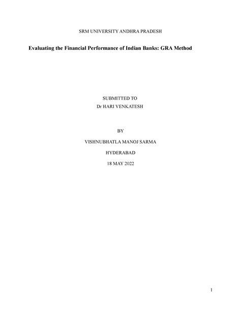 Research dissertation - SRM UNIVERSITY ANDHRA PRADESH Evaluating the ...