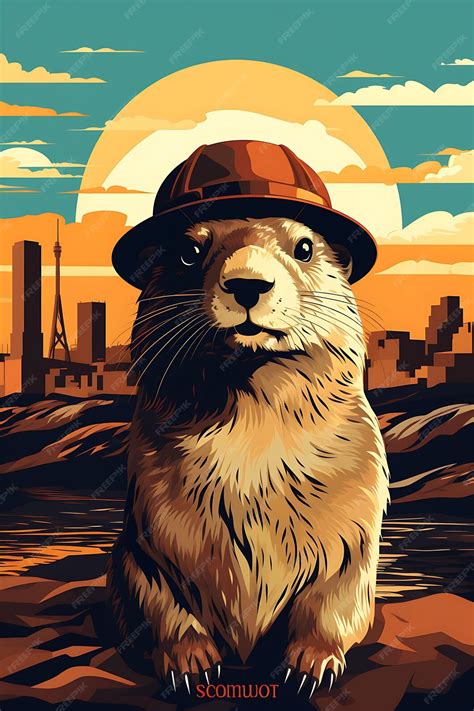 Premium AI Image | Poster of Groundhog Wearing a Hard Hat and Holding ...